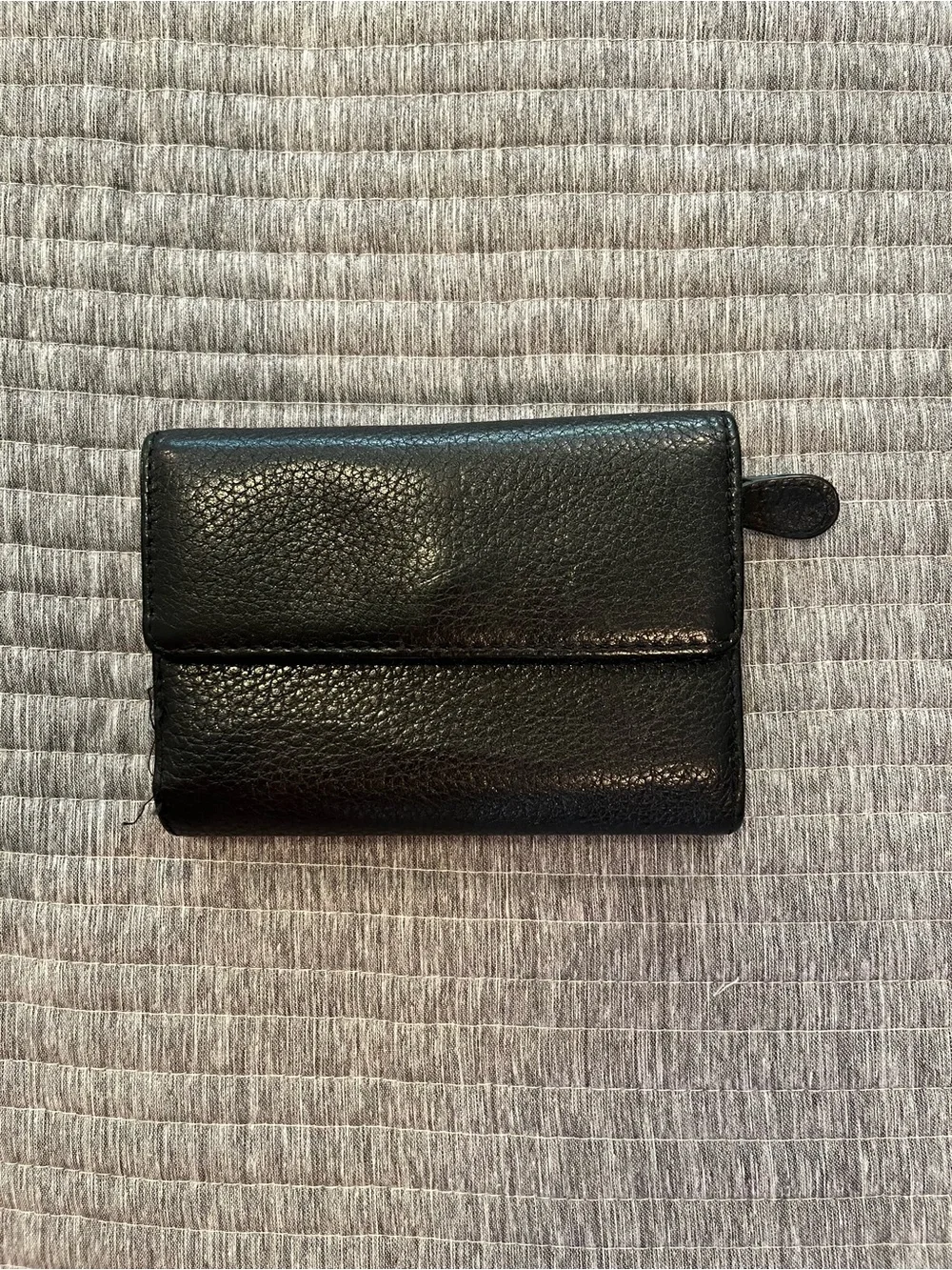 Women's Black Leather Wallet with Snap Tab